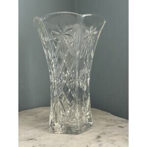Vintage Crystal Starburst Anchor Hocking Star of David Vase 8.5” Cut Glass Hexa
